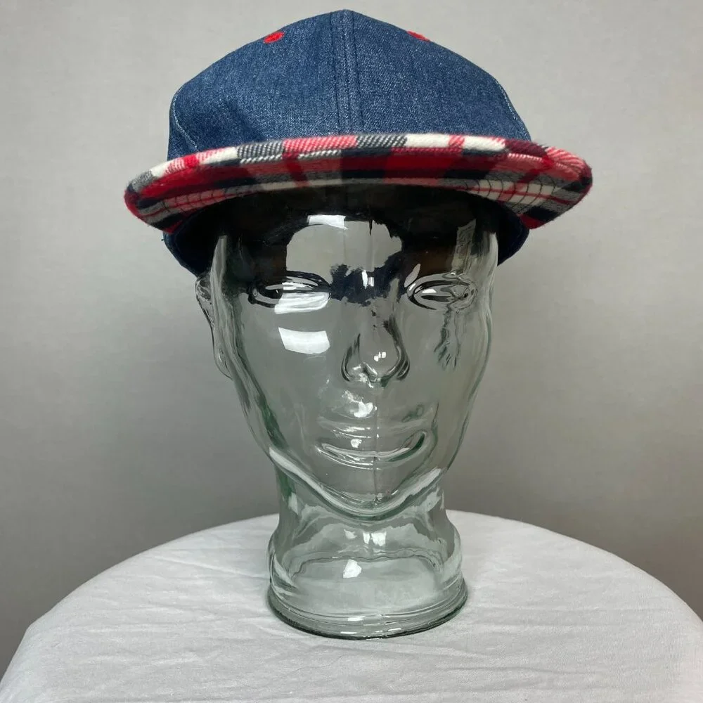Otto Baseball Hat Denim Style Red‎ Plaid Cotton One Size Classic Retro Sporty